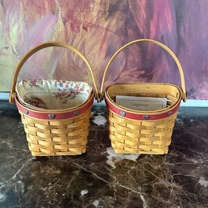 2 Longaberger Sweetheart Red Love Notes Tan and Red Woven Baskets